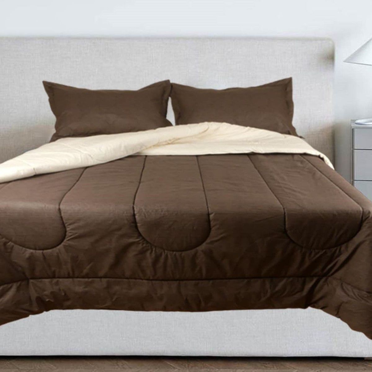 ARLIN TEXTIL - Edredon Damasco Bicolor 2 plz Color Beige / Marrón