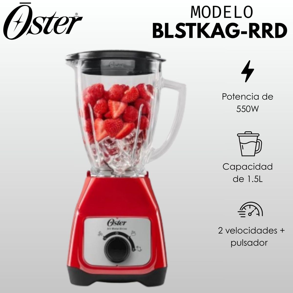 OSTER - Licuadora Oster con vaso de vidrio y control de perilla BLSTKAGRRD