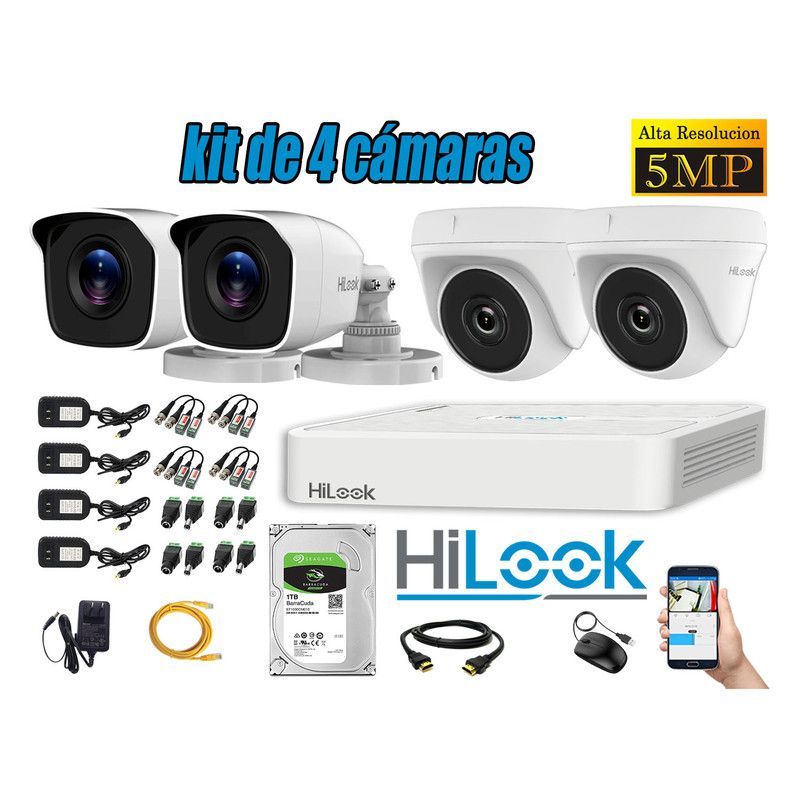 HILOOK - CÁMARAS DE SEGURIDAD KIT 4  5MP + DISCO 1TB HDMI P2P