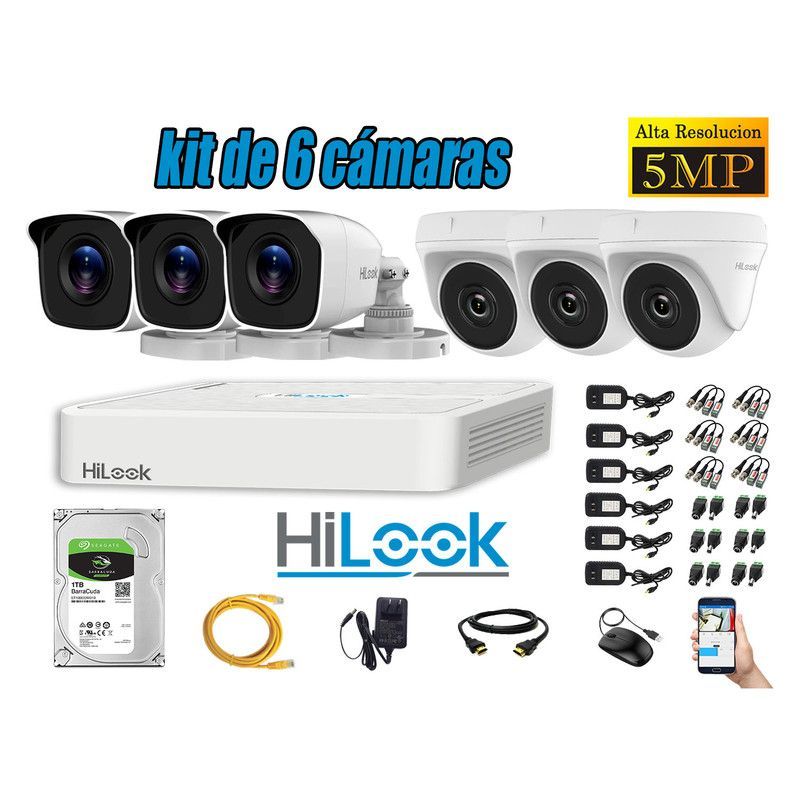 HILOOK - CÁMARAS DE SEGURIDAD KIT 6  5MP + DISCO 1TB HDMI P2P