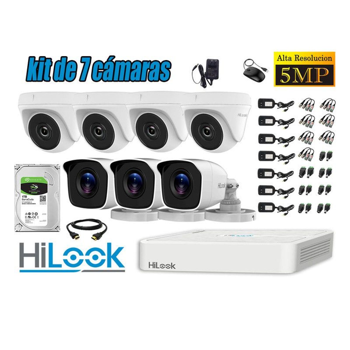 HILOOK - CÁMARAS DE SEGURIDAD KIT 7  5MP + DISCO 1TB HDMI P2P