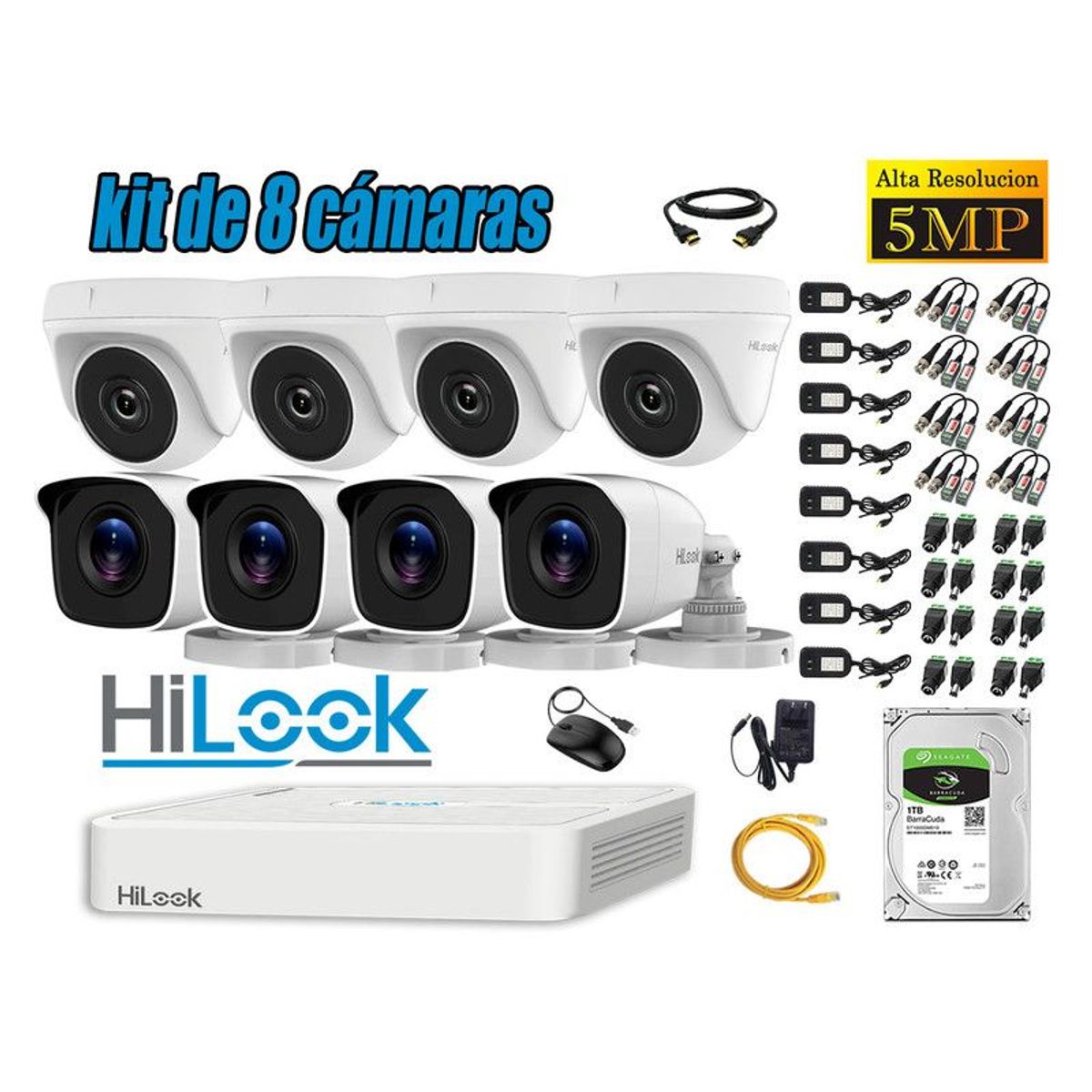 HILOOK - CÁMARAS DE SEGURIDAD KIT 8  5MP + DISCO 1TB HDMI P2P
