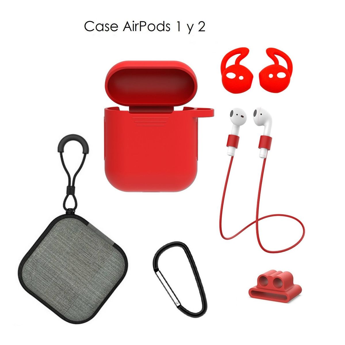 OEM - Case Estuche Funda Protector para Apple AirPods - Kit 5 En 1 - ROJO