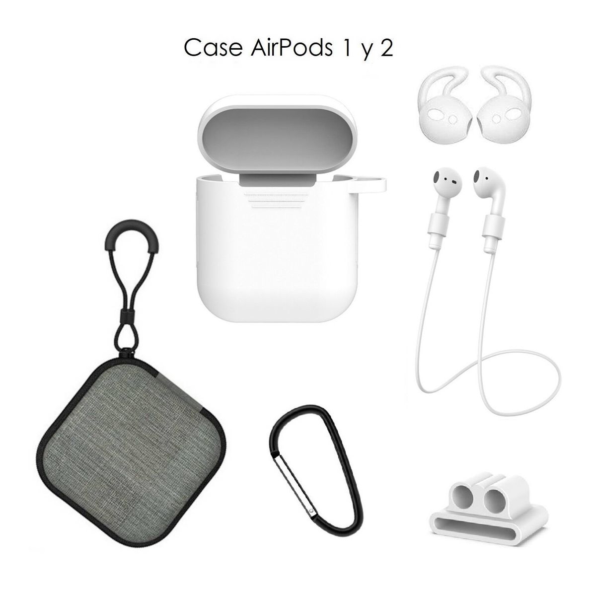 OEM - Case Estuche Funda Protector para Apple AirPods - Kit 5 En 1 - BLANCO