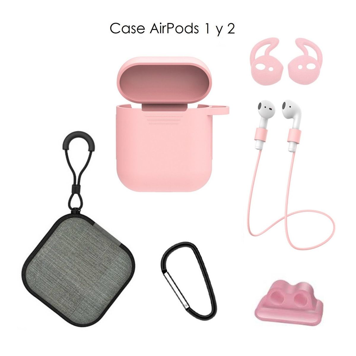 OEM - Case Estuche Funda Protector para Apple AirPods - Kit 5 En 1 - ROSADO