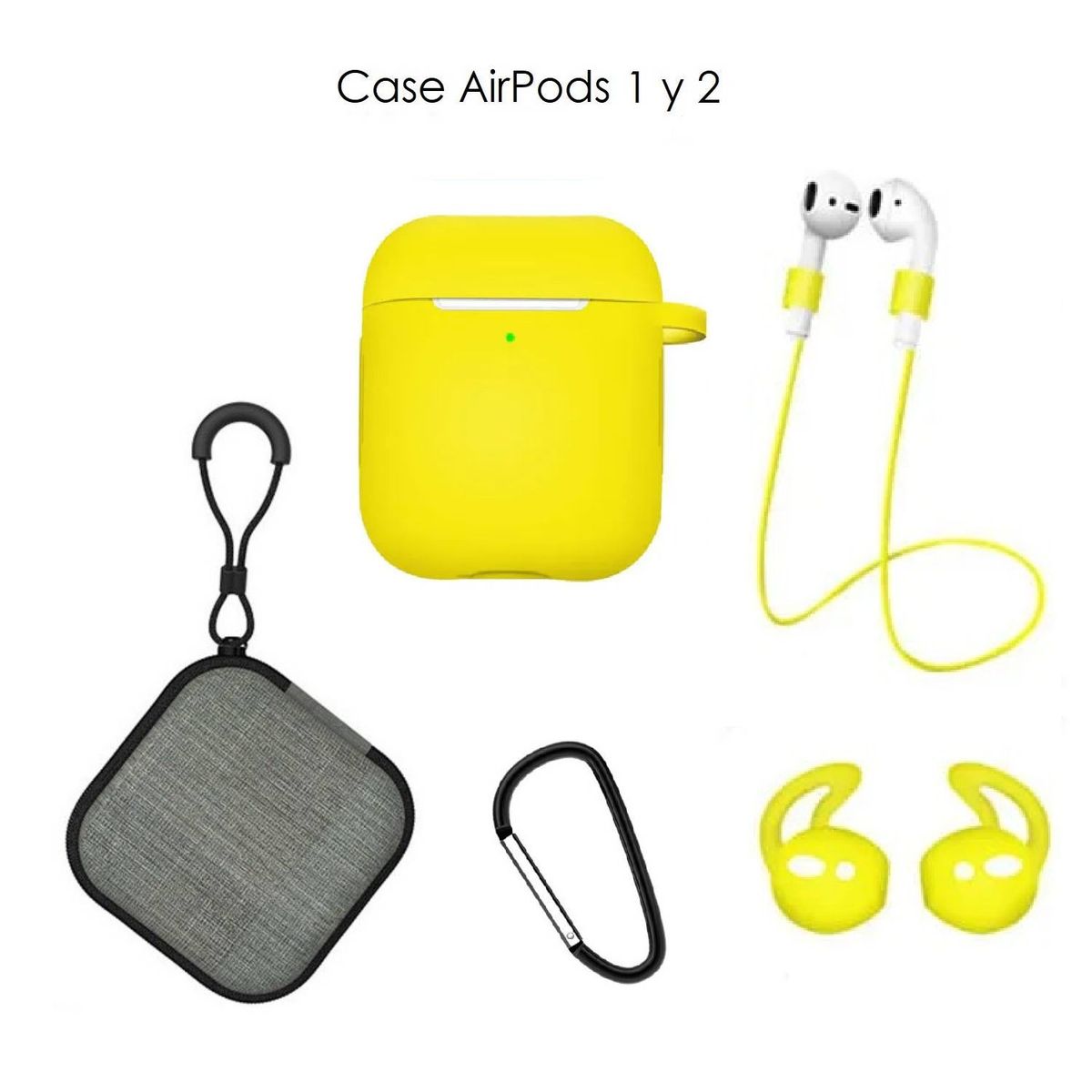 OEM - Case Estuche Funda Protector para Apple AirPods - Kit 5 n 1 - AMARILLO
