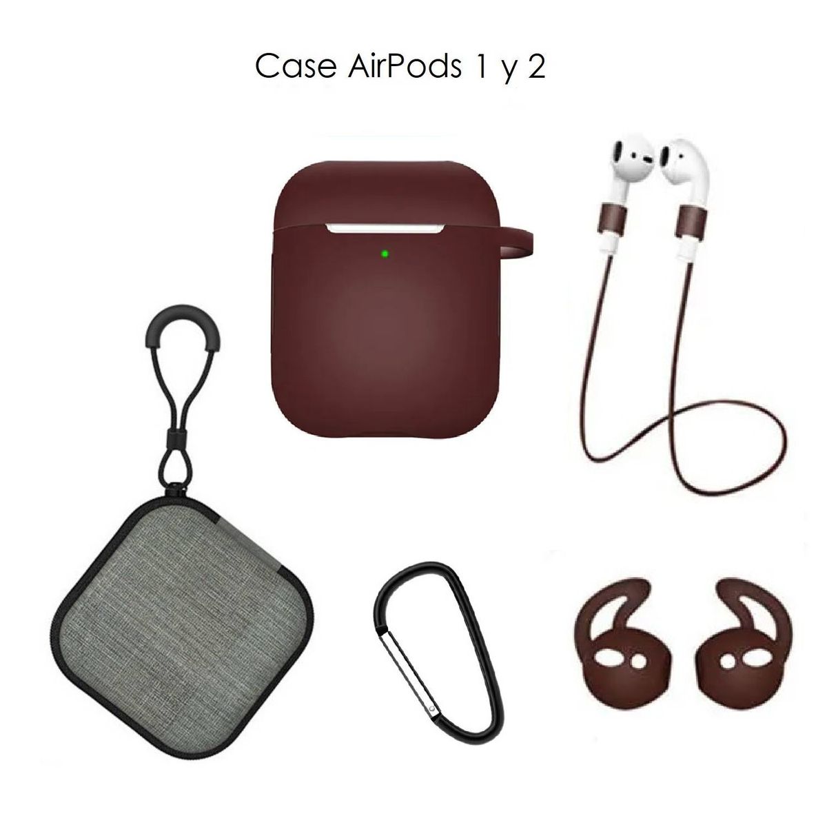 OEM - Case Estuche Funda Protector para Apple AirPods - Kit 5 En 1 - MARRON