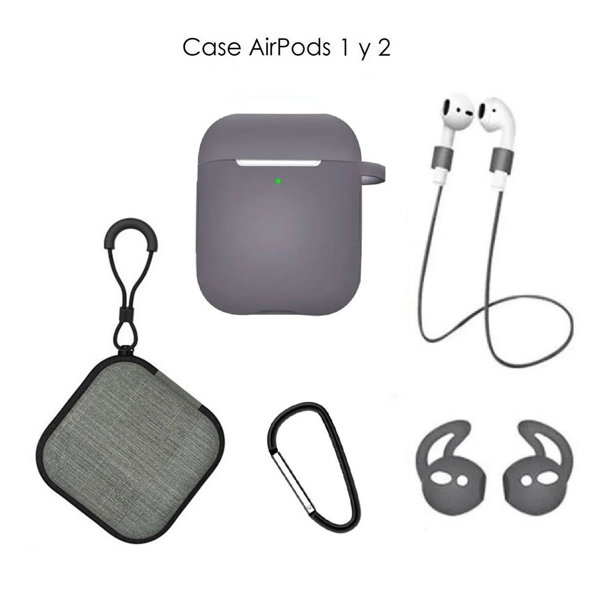 OEM - Case Estuche Funda Protector para Apple AirPods - Kit 5 En 1 - GRIS