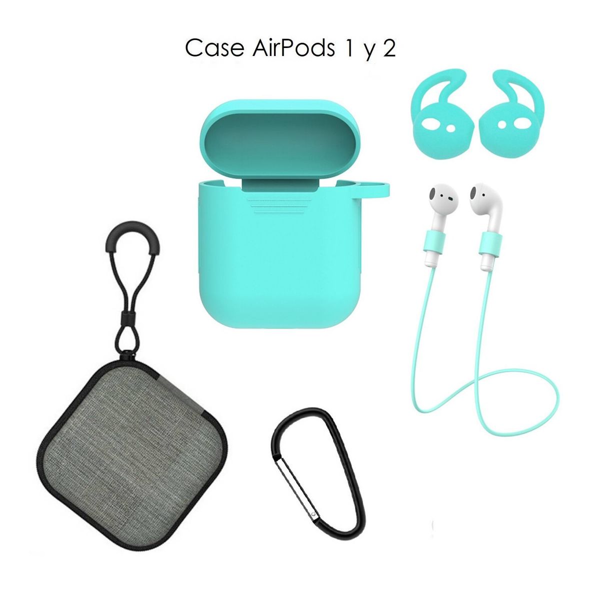 OEM - Case Estuche Funda Protector para Apple AirPods - Kit 5 En 1 - VERDE P