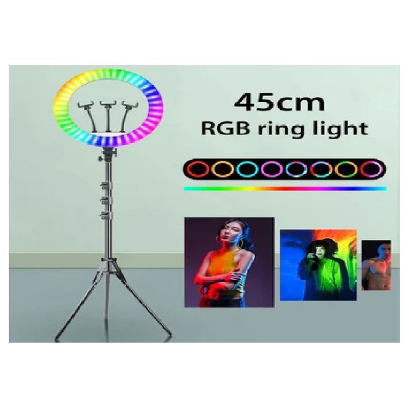 GENERICO - Anillo de luz RGB de 45 CM + Trípode 2.10 MT + Control Remoto
