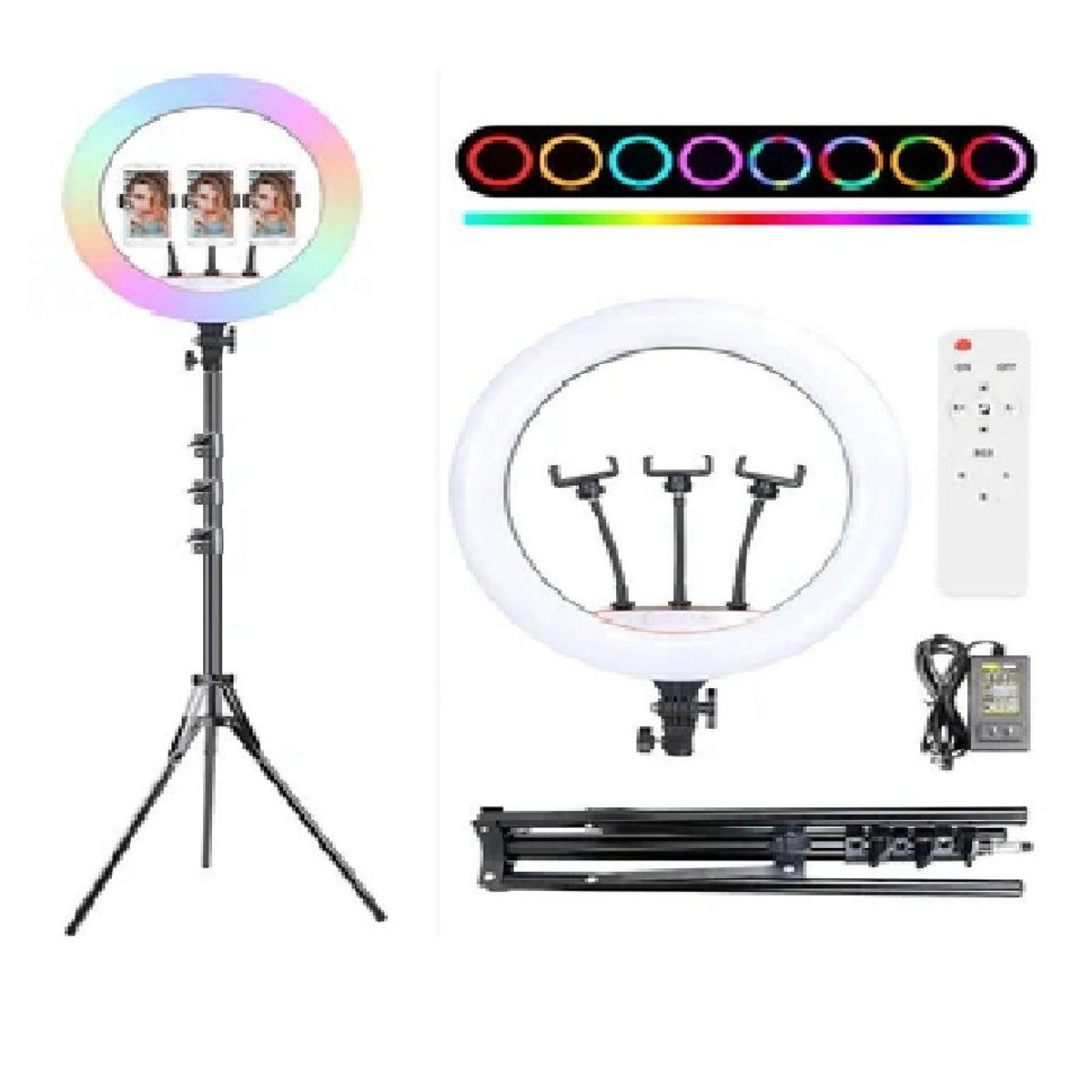 GENERICO - Aro Anillo luz RGB de 45 CM + Trípode 2.10 MT + Control  Alta Calidad