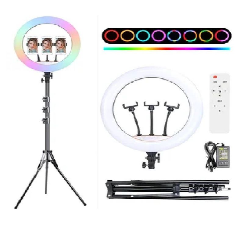 GENERICO - Aro Anillo luz RGB de 45 CM + Trípode 2.10 MT + Control  Alta Calidad