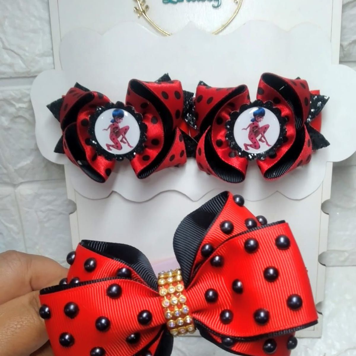 GENERICO - Set Lady Vincha y Ganchos  - Rojo / Negro