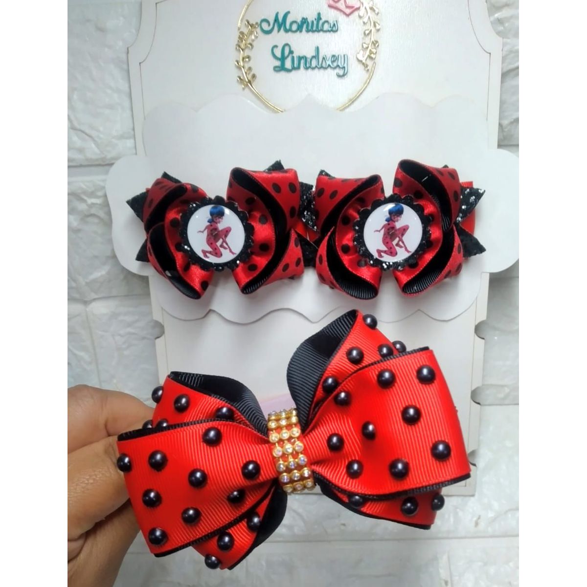 GENERICO - Set Lady Vincha y Ganchos  - Rojo / Negro