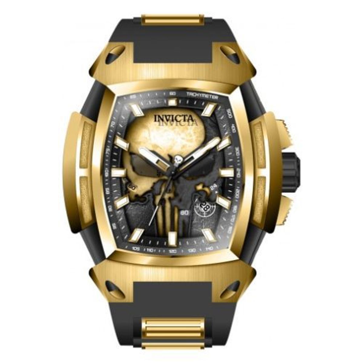 INVICTA - Reloj Invicta Marvel The Punisher Acero Dorado y Silicona Negro 43169