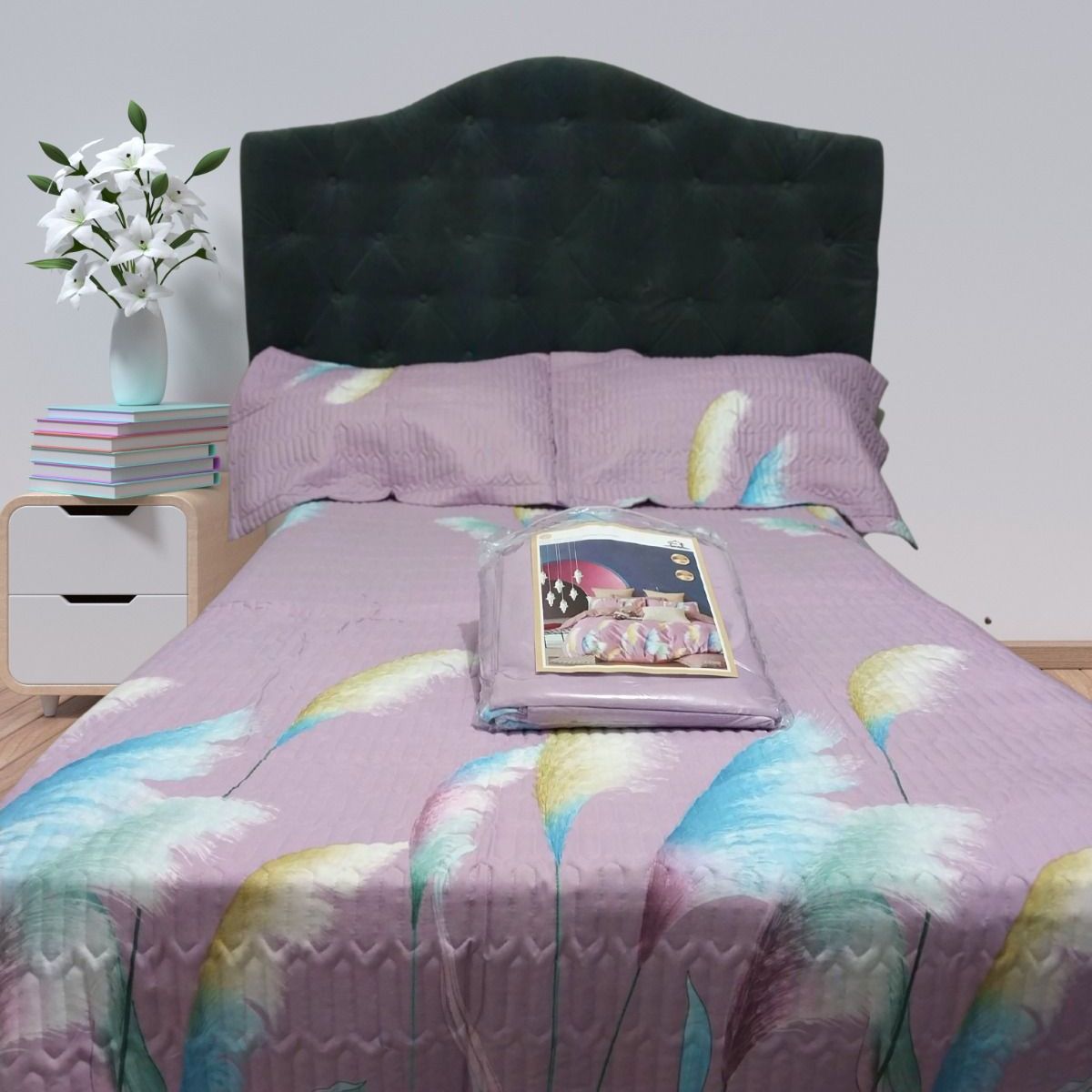 MINGDA - Set de Cubrecama QUEEN+ Set de Sabanas + Fundas de 5 Piezas