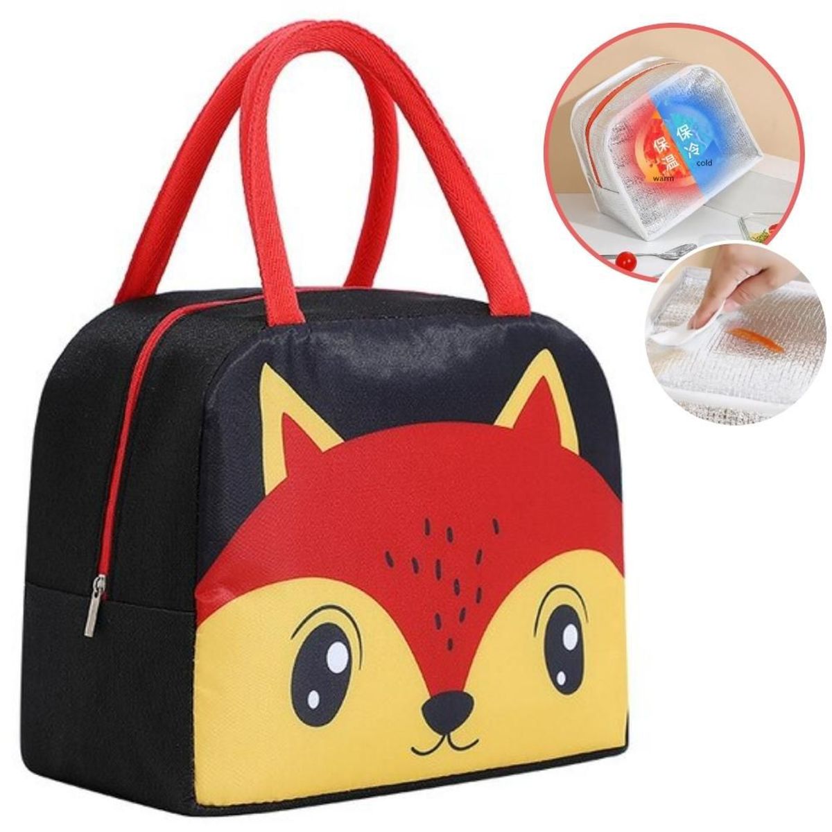 MINARI - Lonchera Térmica Fiambrera para Niños Diseño Ardillita Negro 76L