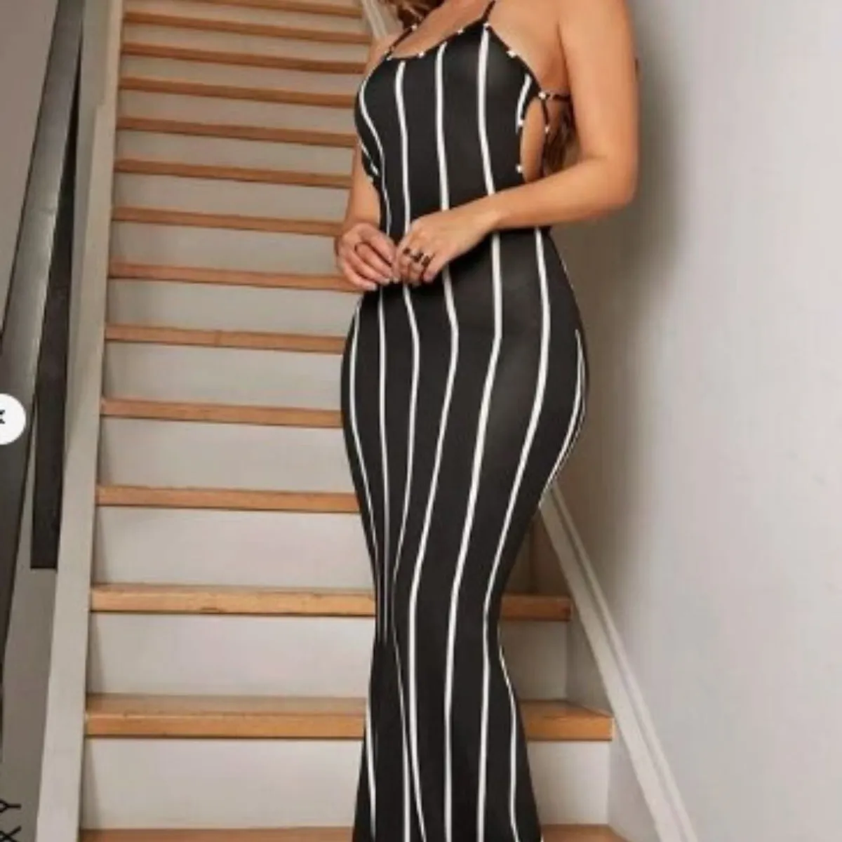 GENERICO - Vestido estampado a rayas largo de verano espalda abierta