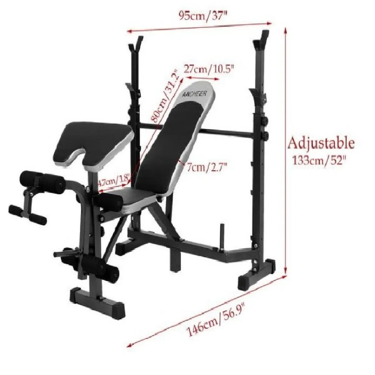 ALPHA GYM - Banca para pesas multifuncional mini gym con predicador