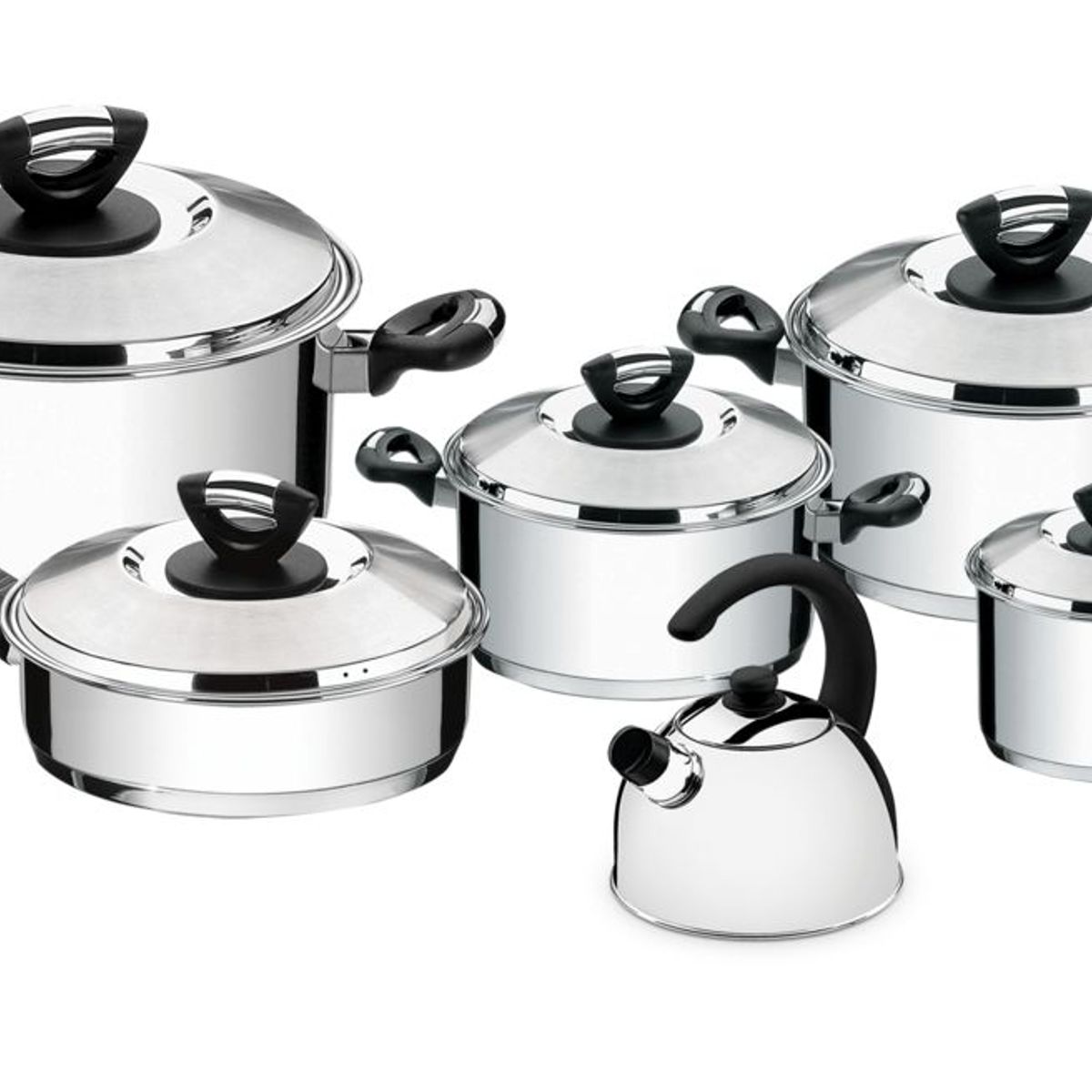TRAMONTINA - Juego de ollas 11 piezas solar Acero Inoxidable Bakelite con tetera Tramontina