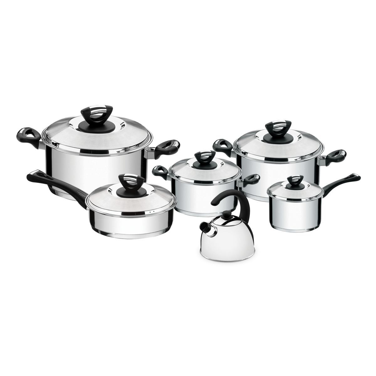 TRAMONTINA - Juego de ollas 11 piezas solar Acero Inoxidable Bakelite con tetera Tramontina