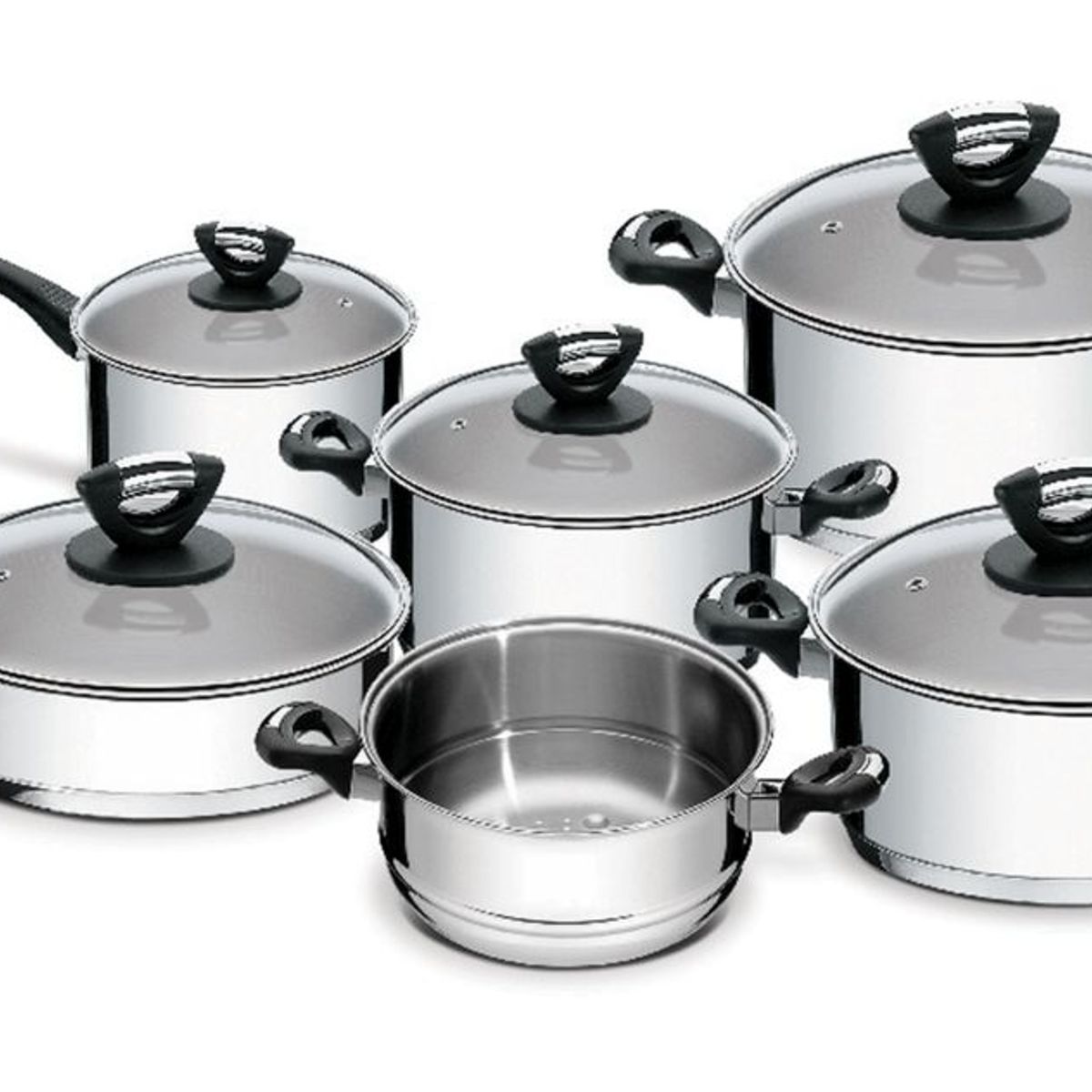 TRAMONTINA - Juego de ollas 11 piezas solar Acero Inoxidable Bakelite tapa vidrio Tramontina
