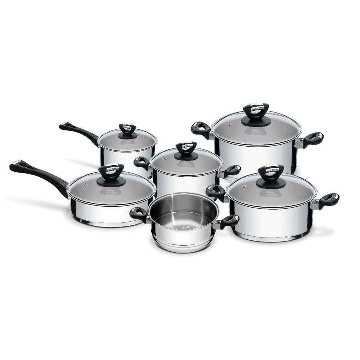 TRAMONTINA - Juego de ollas 11 piezas solar Acero Inoxidable Bakelite tapa vidrio Tramontina