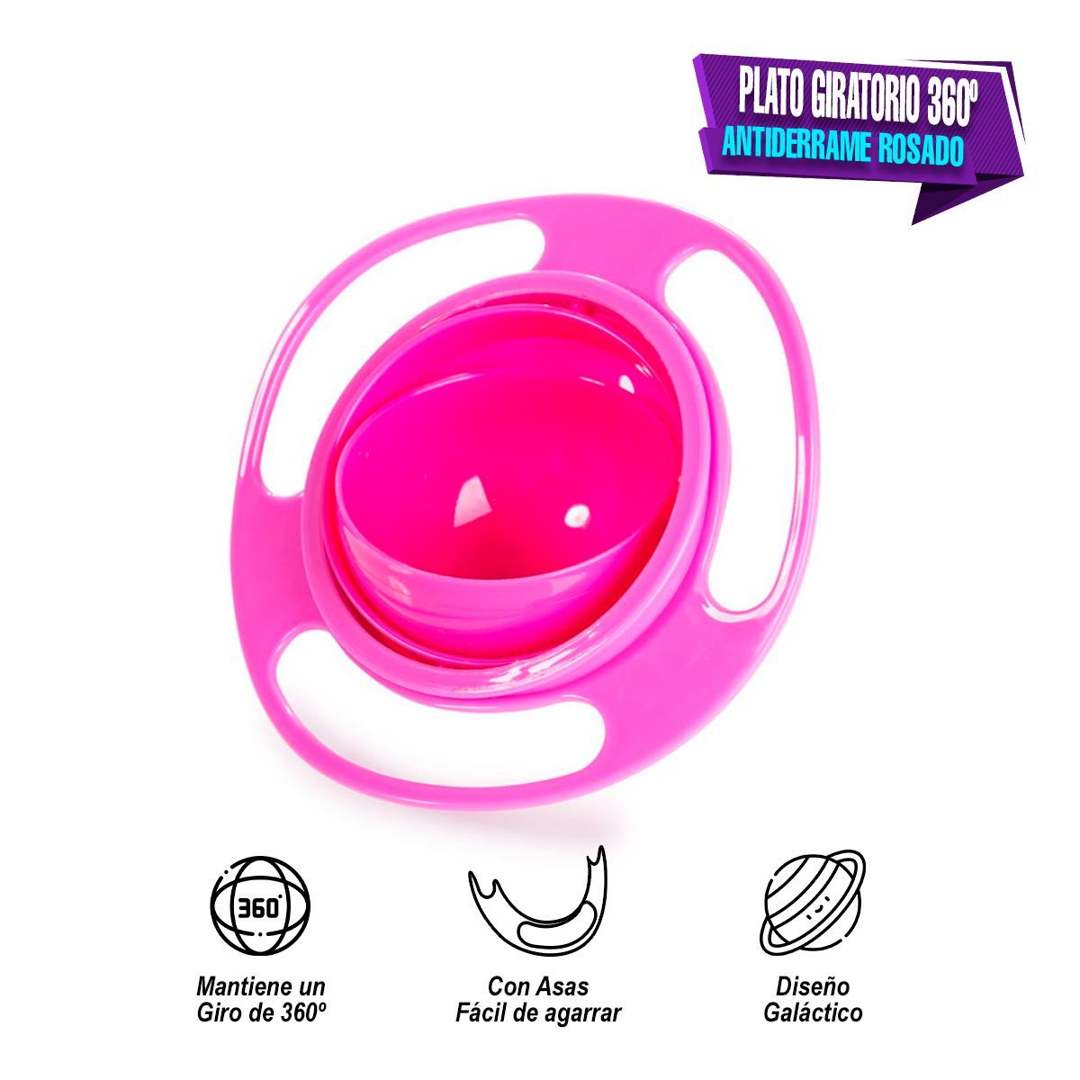GENERICO - Plato Giratorio Antiderrame Niños y Bebés 360° Rosado
