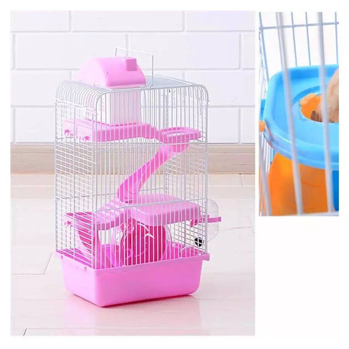 GENERICO - Jaula para hamster 3 niveles pisos roedor rosa