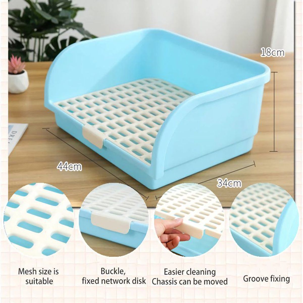 GENERICO - Baño para conejo XL paredes altas esquinero Celeste