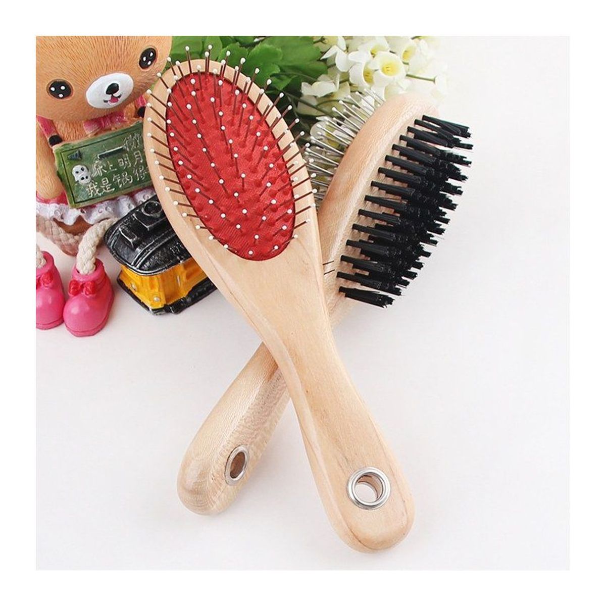 GENERICO - Peine dual perro gato conejo cepillo madera mascota