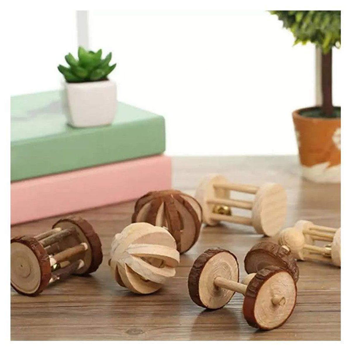 GENERICO - Juguete madera natural para conejo hamster roedores - Rueda