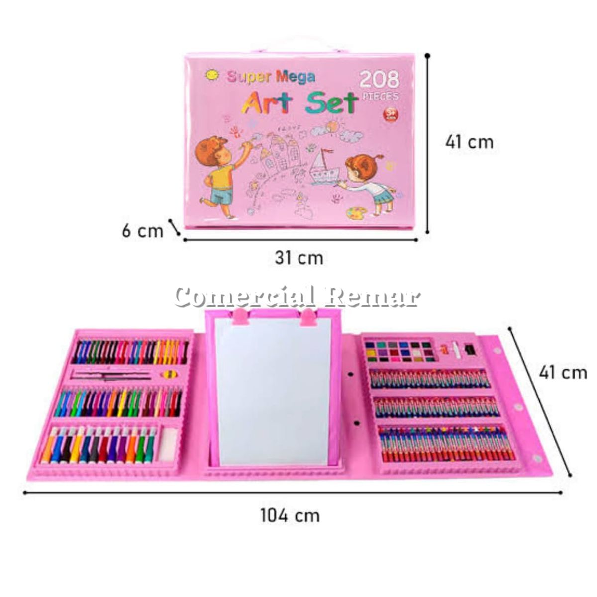 GENERICO - Mega Set de Arte y Dibujo 208 pcs para Niña - ROSADO