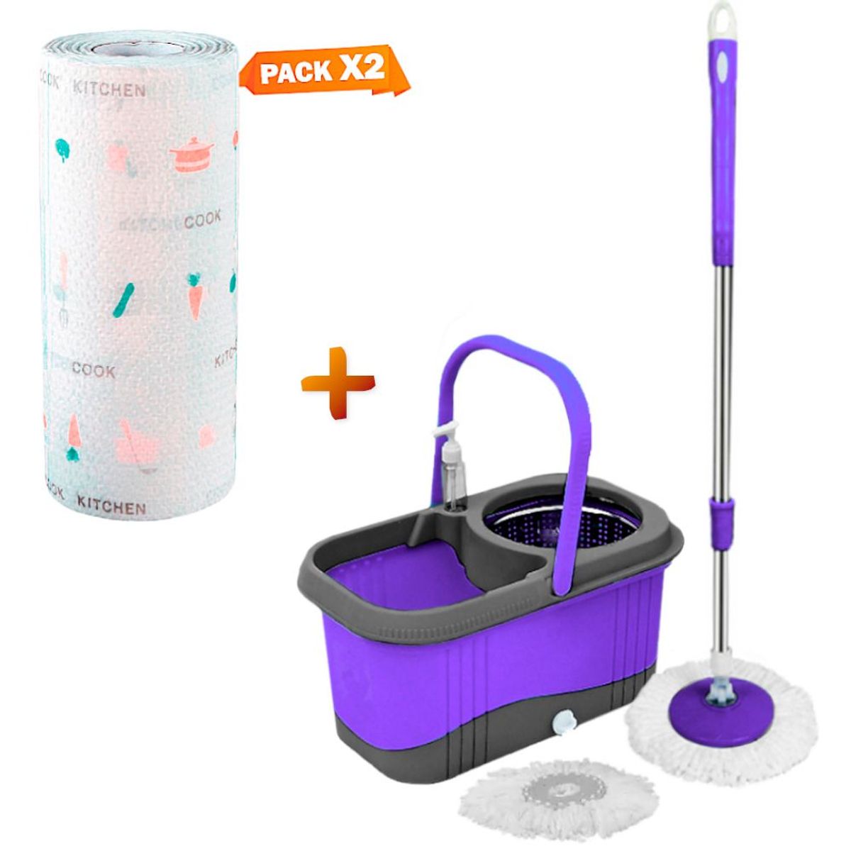 SASHIJA - Balde Trapeador Dispensador MD Y Papel Toalla ReutilizableX2