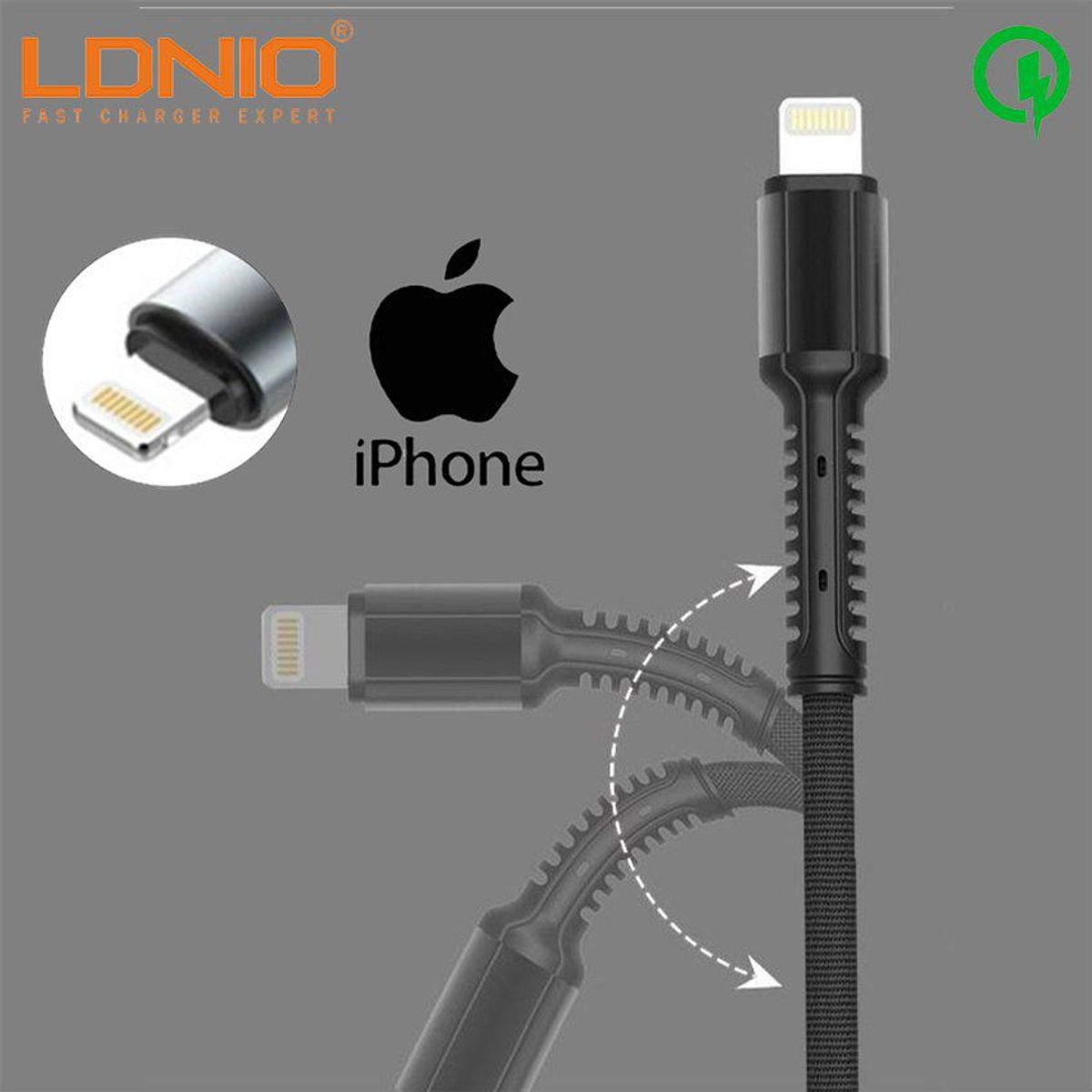 LDNIO - Cable usb iphone anti quebraduras de 2 metros