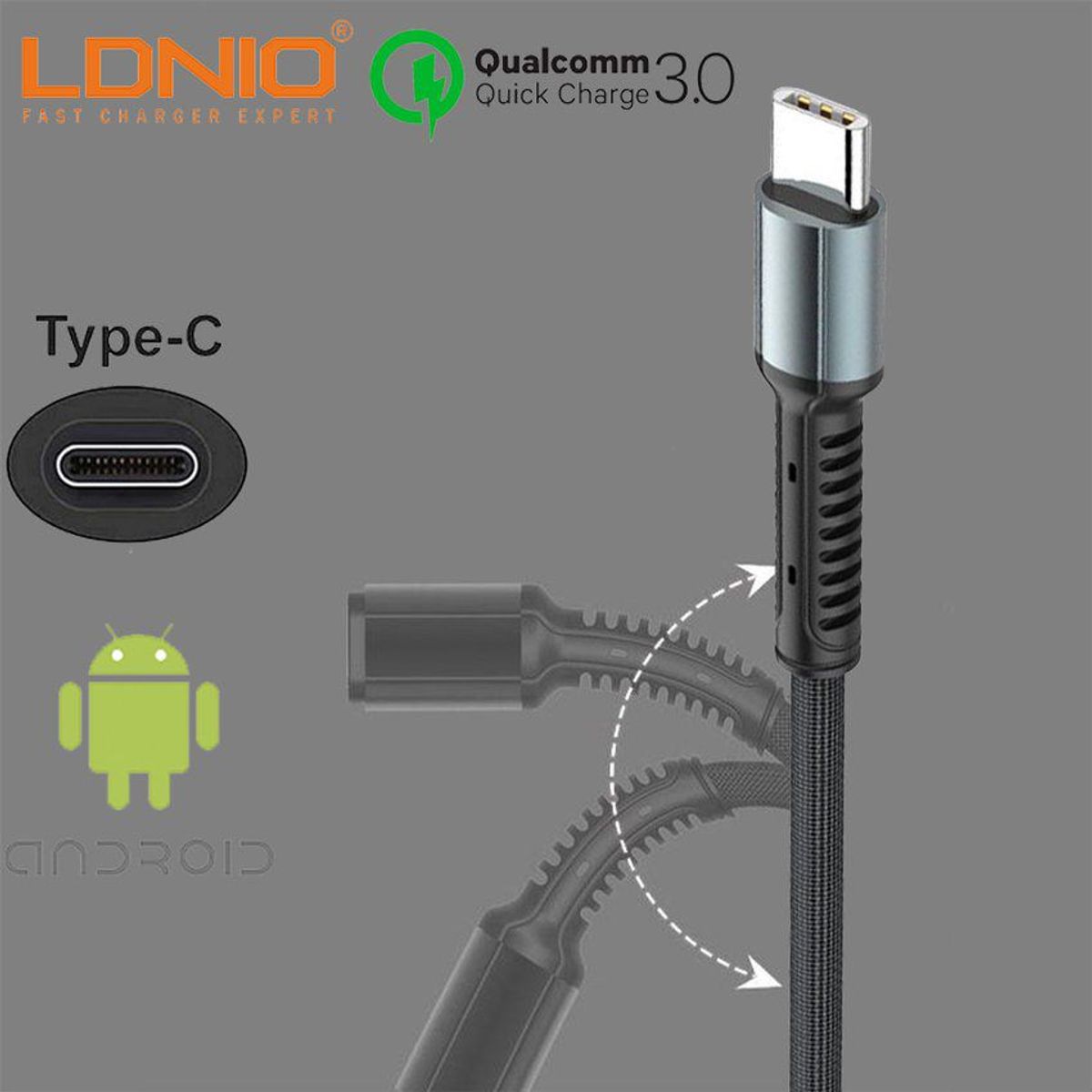 LDNIO - Cable Usb Tipo  C Fast Charge De 2mt Ldnio