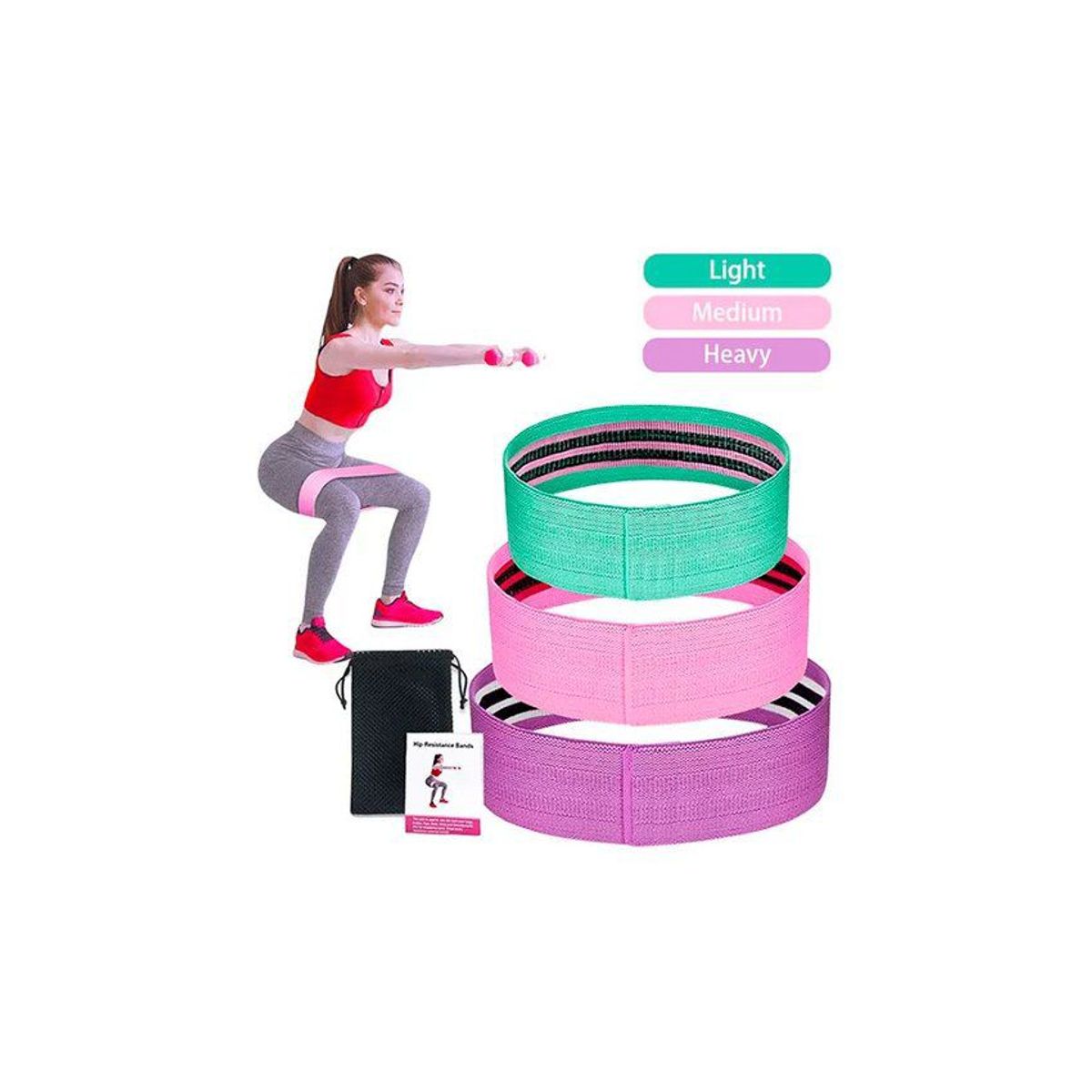 GENERICO - Set de 3 bandas resistencia elástica tela  ligas ejercicios