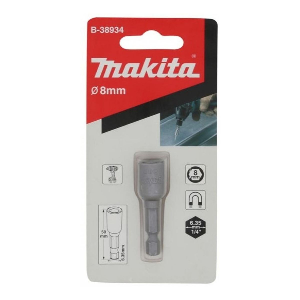 MAKITA - Dado Magnetico 8mm X 50mm 1unid Vastago 1/4 Makita B-38934
