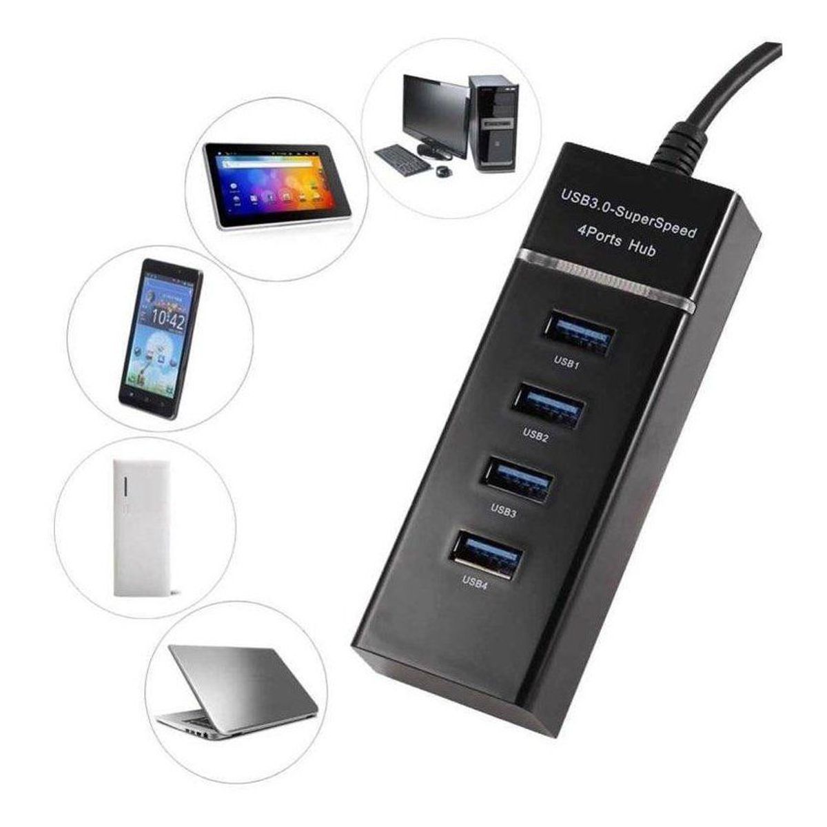 GENERICO - Hub usb 3.0 4 puertos 5 gbps cable 30cm extensor alta velocidad