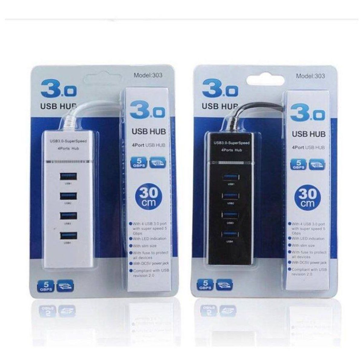 GENERICO - Hub 4 puertos usb 3.0 5gbps 30 cm indicador led super speed