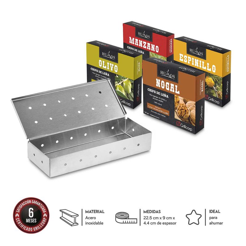 GRILLCORP - Caja Ahumadora Inoxidable  Pack Astillas 140gr