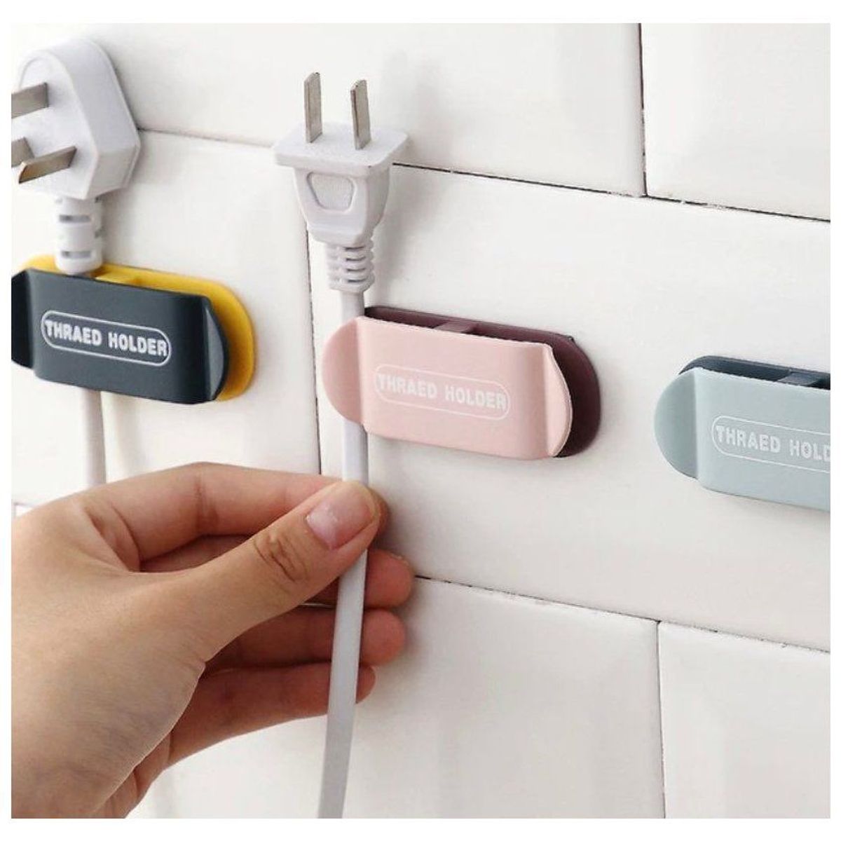 GENERICO - Organizador de cables clips soporte de enchufe x 4 piezas