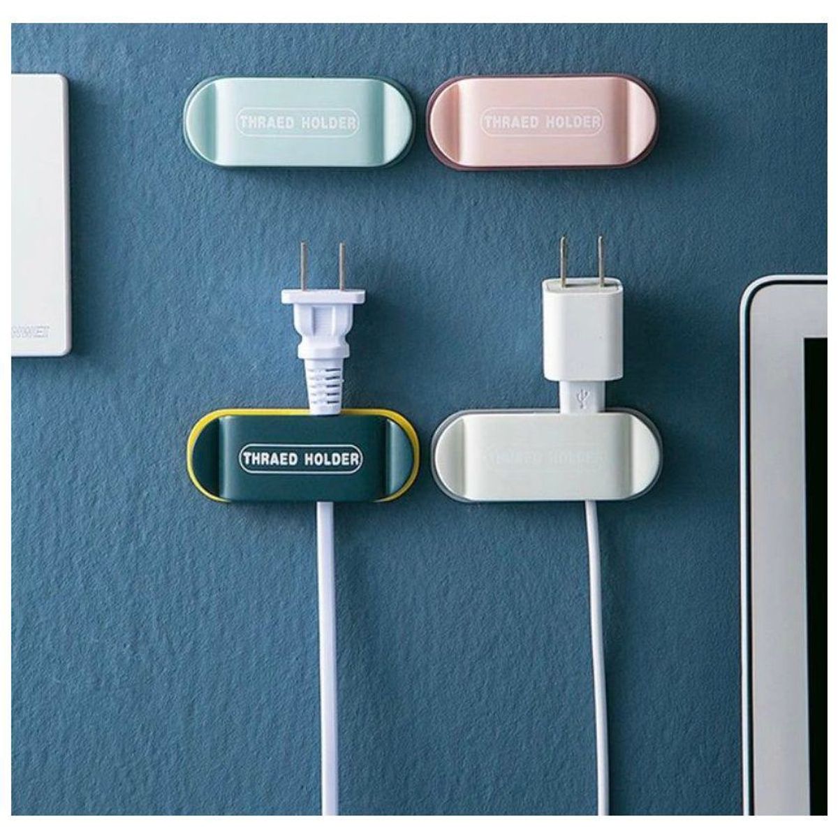 GENERICO - Organizador de cables clips soporte de enchufe x 4 piezas