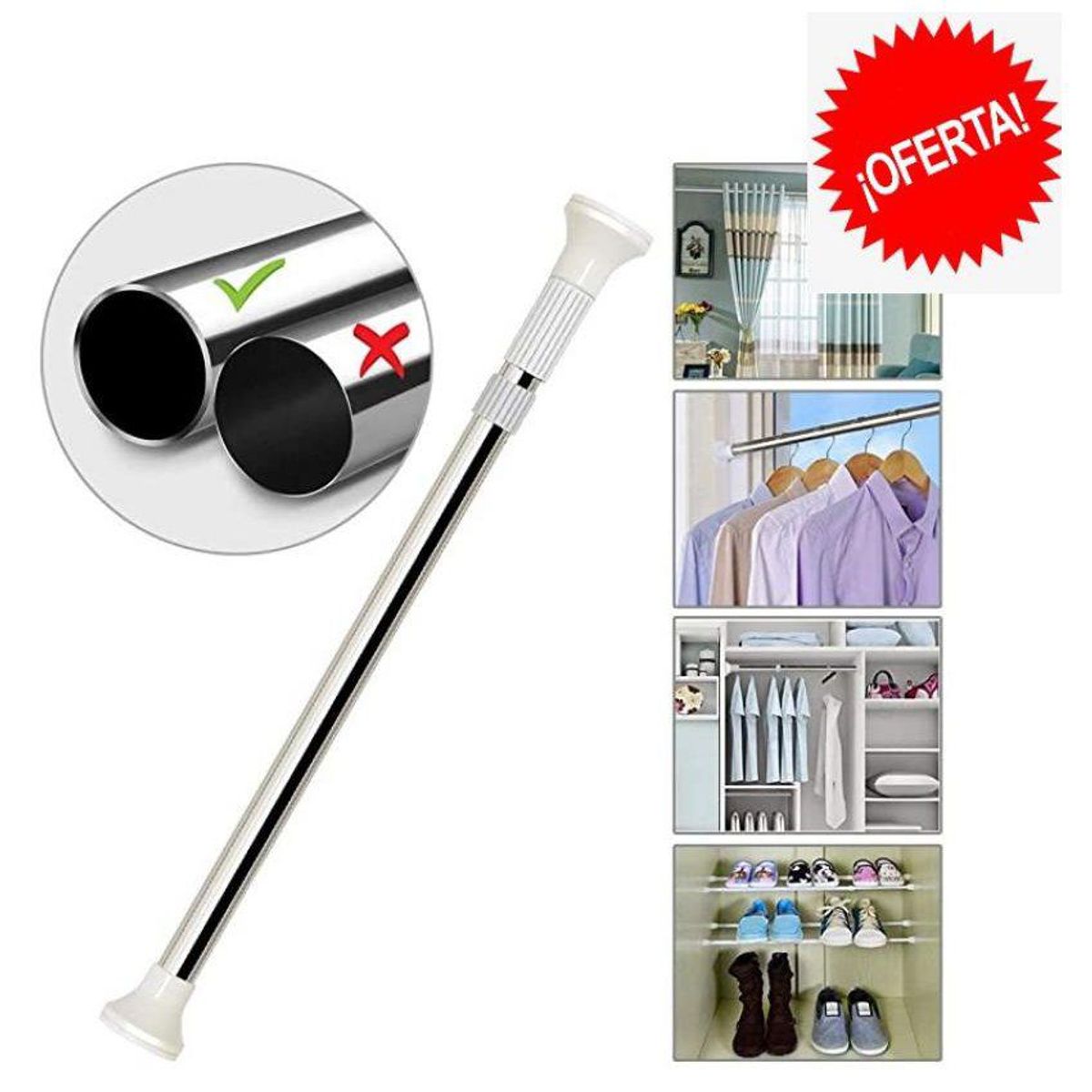 GENERICO - Barra de cortina de ducha extensible para baño 70cm a 120cm