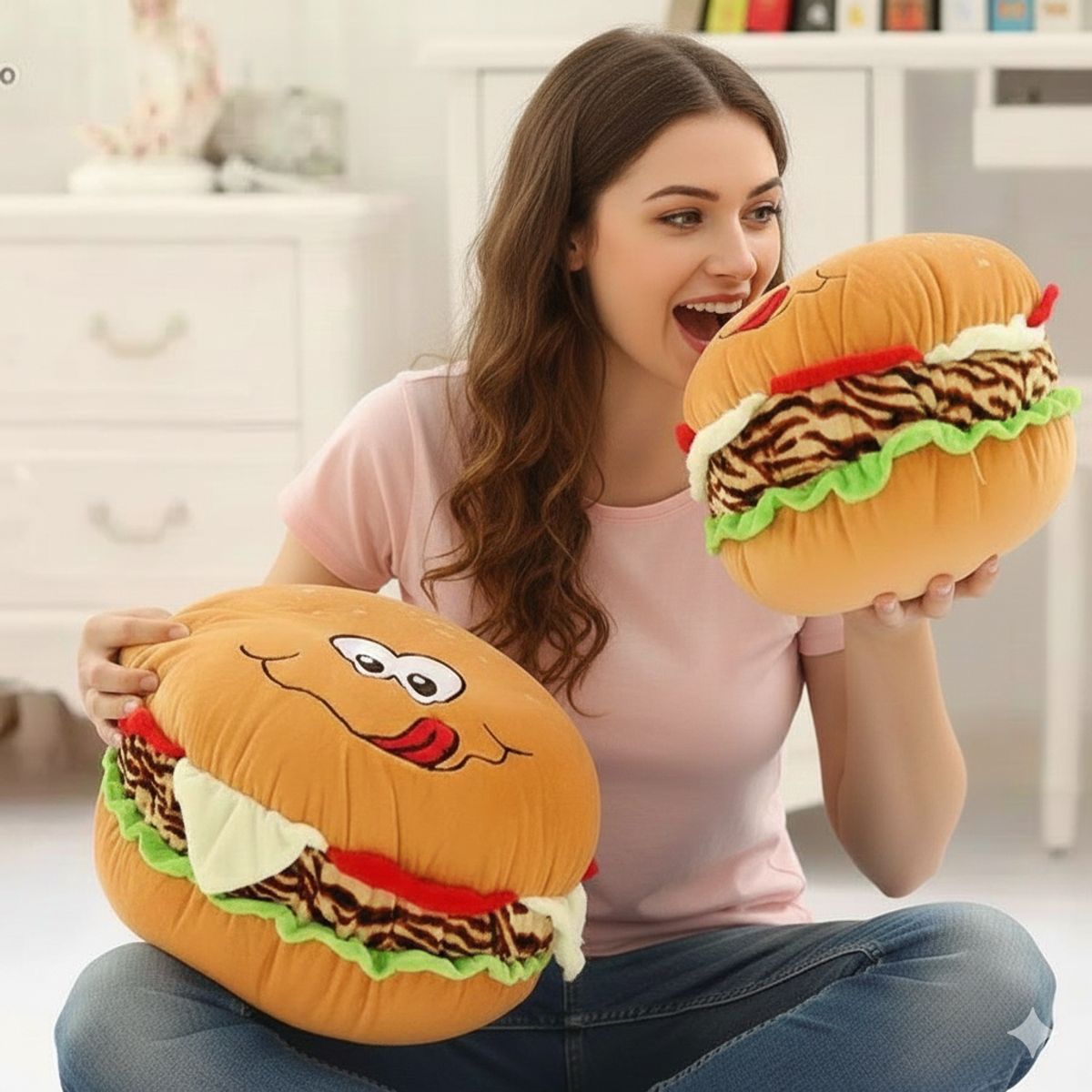 GENERICO - Pack de 2 Peluches Cojín en forma de hamburguesa