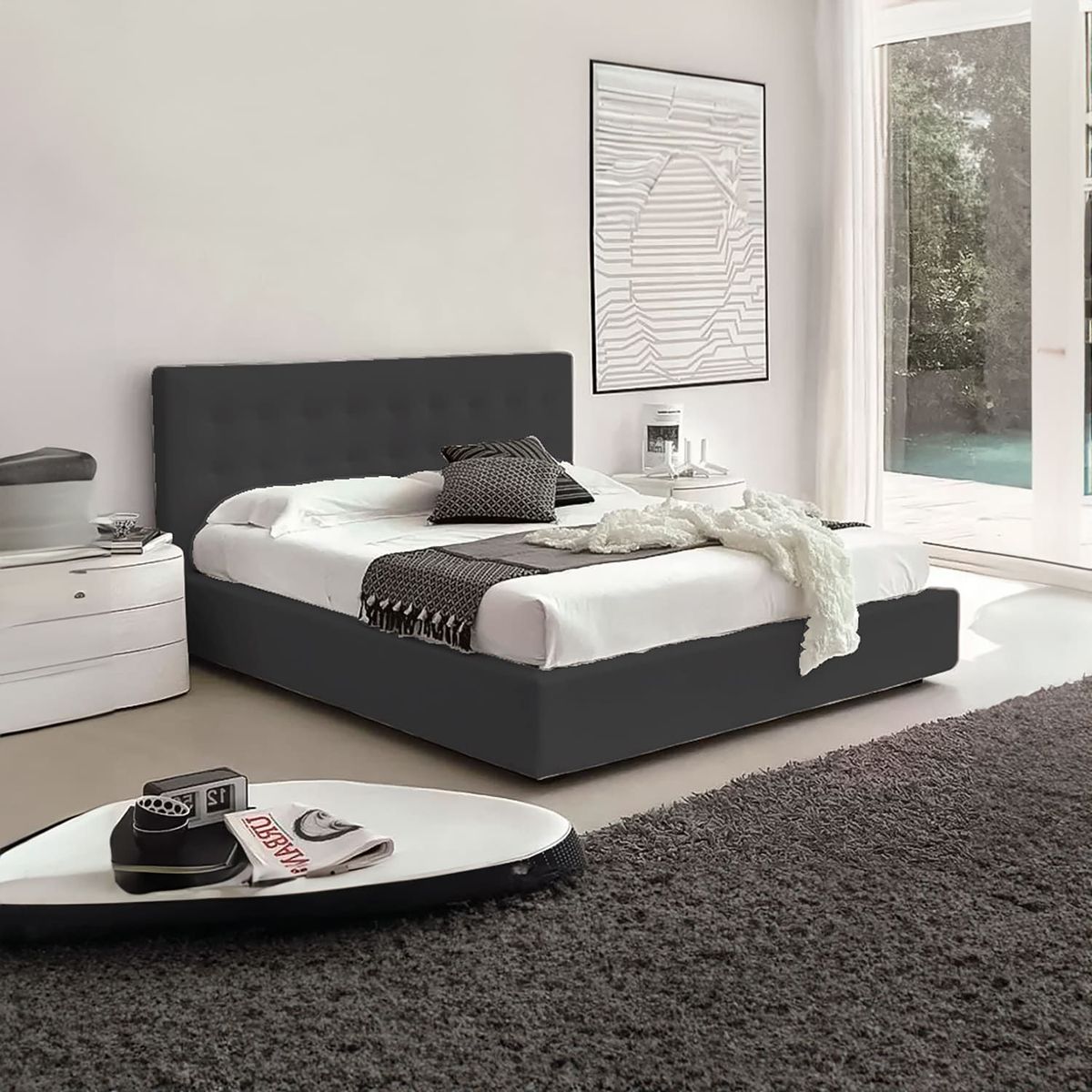 GENERICO - Cama Tapizada Brissé 2 Plazas color Gris