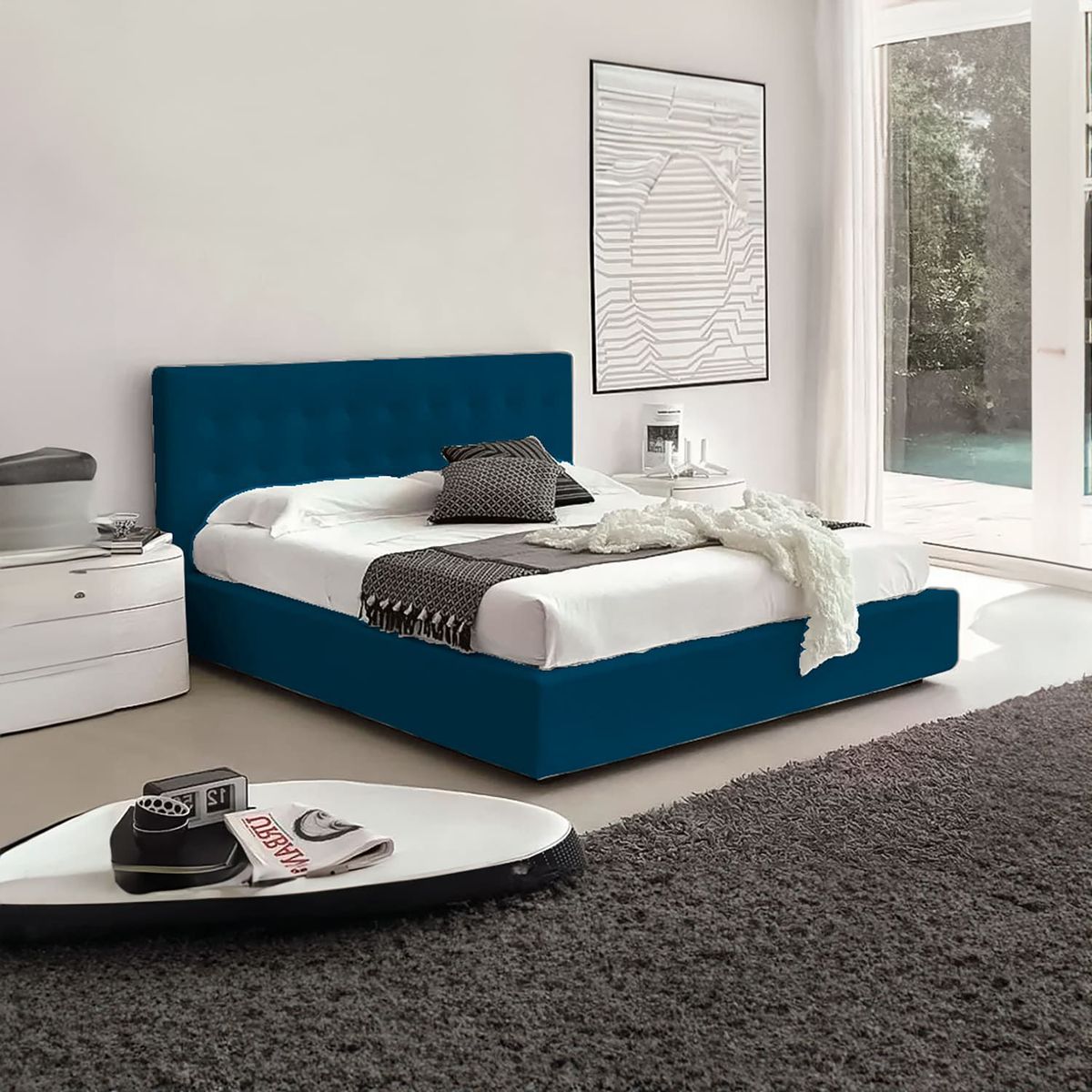 GENERICO - Cama Tapizada Brissé 2 Plazas color Petróleo