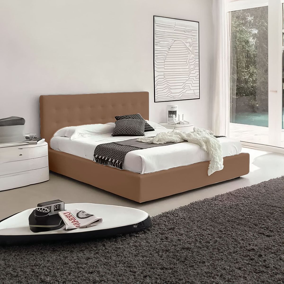 GENERICO - Cama Tapizada Brissé 2 Plazas color Beige