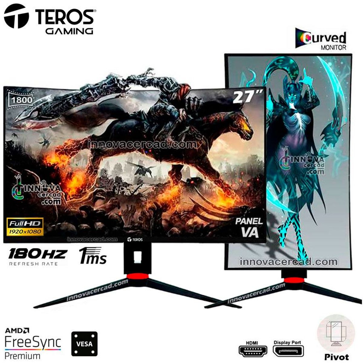 Teros - Monitor Gaming Teros Curvo 27 Full HD 180hz, 1MS, AMD FreeSync, Pivot
