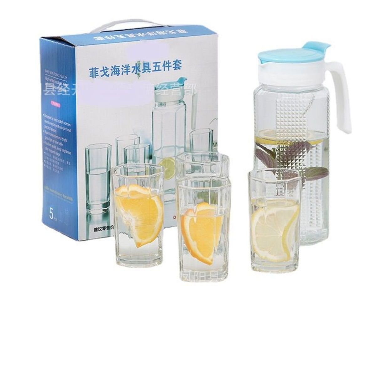 GENERICO - Juego de 5 pz Jarra de 1L y 4 vasos de Vidrio